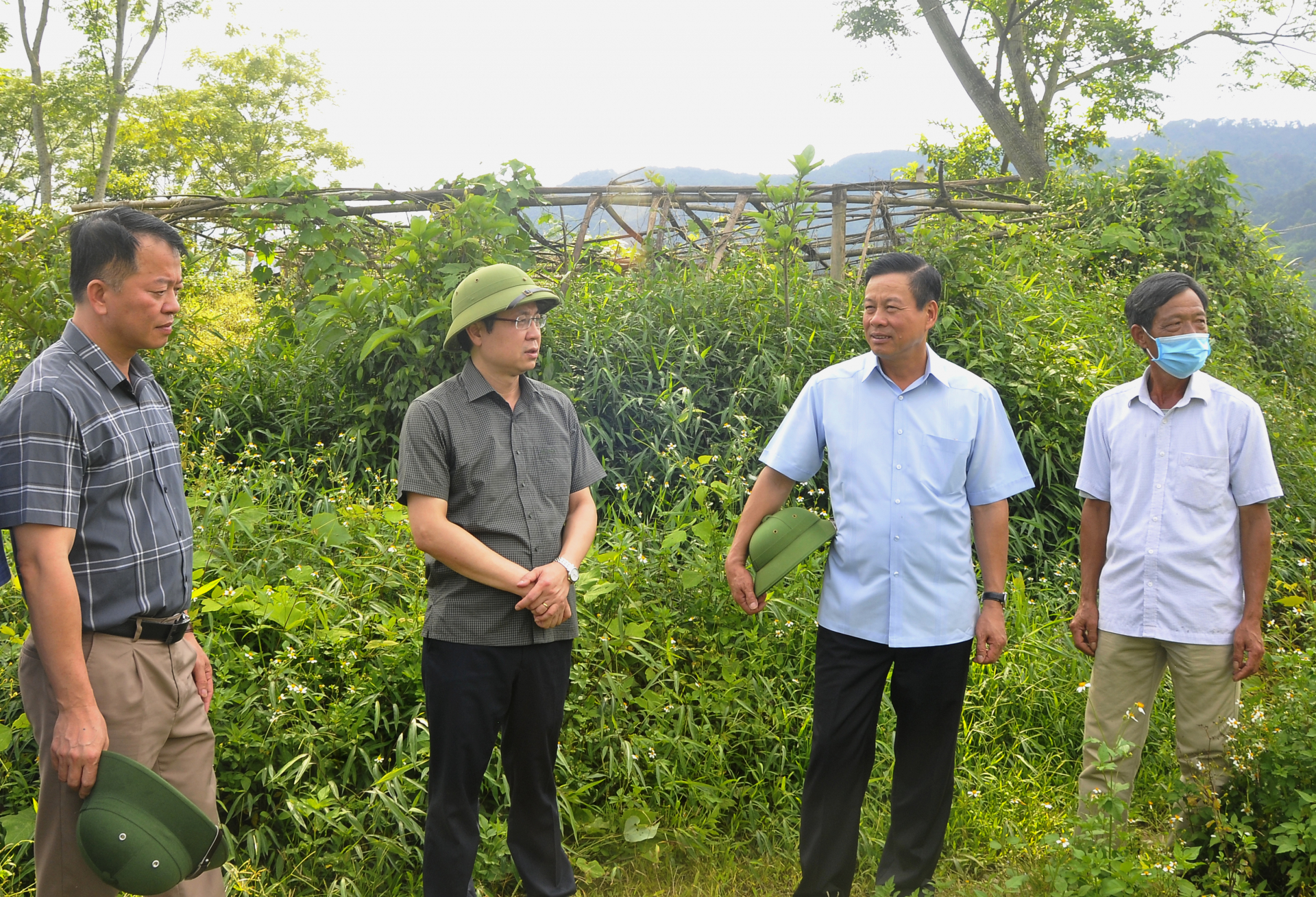 Chủ tịch UBND tỉnh Nguyễn Văn Sơn kiểm tra diện tích cải tạo vườn tạp của người dân thôn Tân Mỹ, xã Tân Quang.