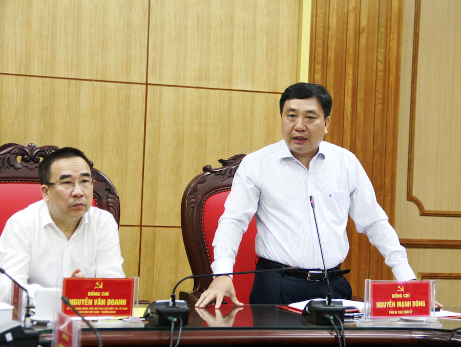 Phó Bí thư Tỉnh uỷ Nguyễn Mạnh Dũng phát biểu tại buổi làm việc.