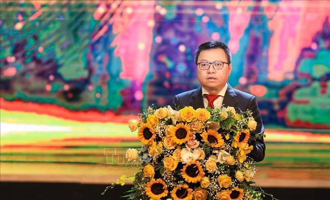 Chủ tịch Hội Nhà báo Việt Nam, Tổng Biên tập báo Nhân Dân Lê Quốc Minh phát biểu. 