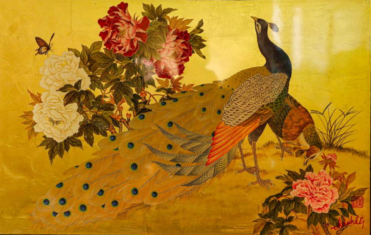 Tác phẩm Hoa phù dung chim công của họa sĩ Thành Lễ được bán gây quỹ cho chương trình