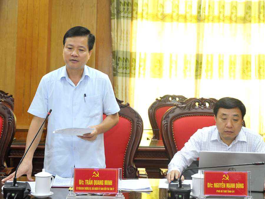 Chủ nhiệm Ủy ban Kiểm tra Tỉnh ủy Trần Quang Minh cho biết thời gian tới sẽ tăng cường vai trò, trách nhiệm các tổ công tác trong việc theo dõi, giám sát các địa bàn, tổ chức Đảng, cơ quan, đơn vị.