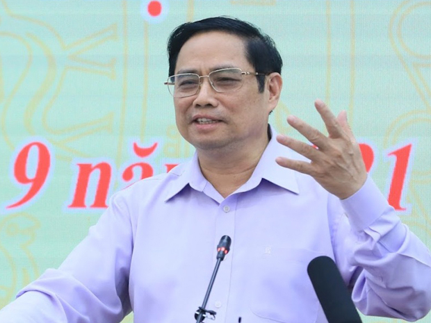 Thủ tướng Phạm Minh Chính phát biểu tại buổi làm việc với Mặt trận Tổ quốc Việt Nam chiều 29/9. 