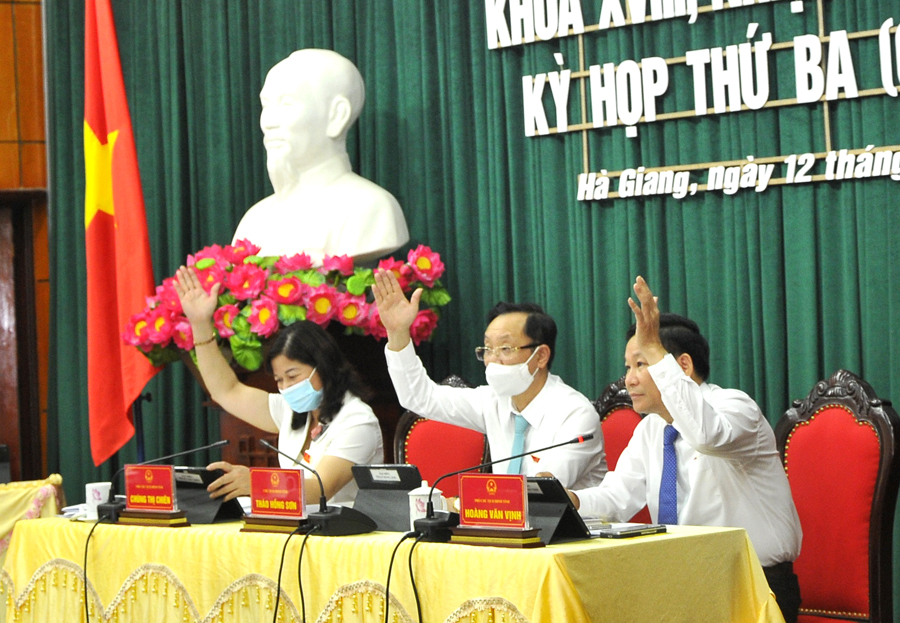 Các đại biểu biểu quyết thông qua các nghị quyết tại kỳ họp.