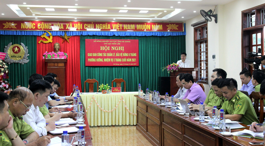 Phó Chủ tịch Thường trực UBND tỉnh Hoàng Gia Long phát biểu tại hội nghị..