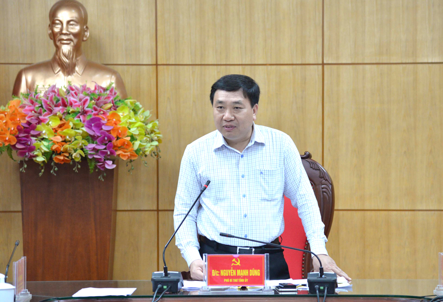 Phó Bí thư Tỉnh ủy Nguyễn Mạnh Dũng phát biểu tại cuộc họp