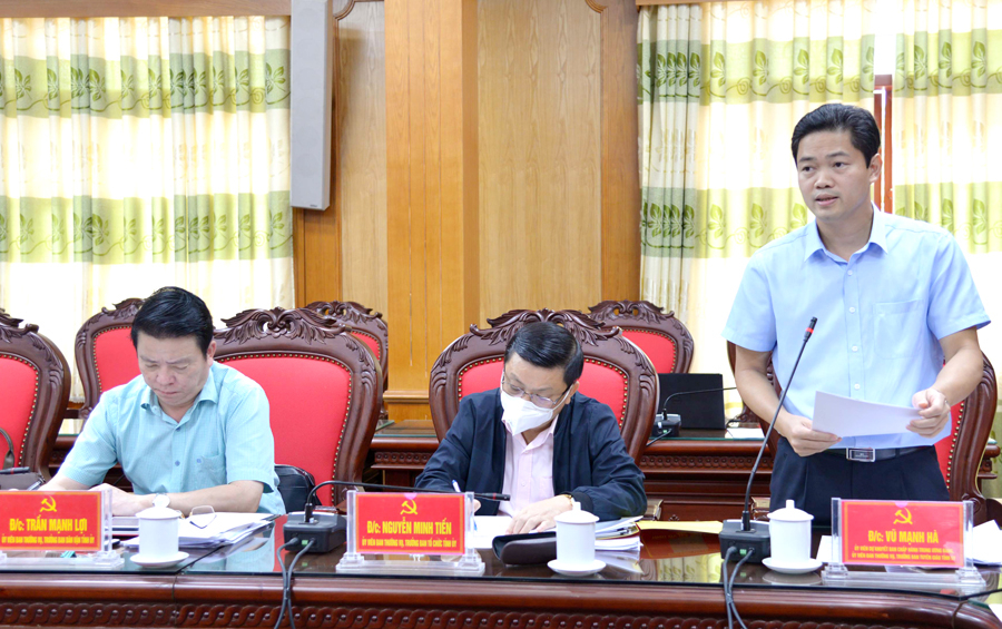 Trưởng ban Tuyên giáo Tỉnh ủy Vũ Mạnh Hà phát biểu tại cuộc họp