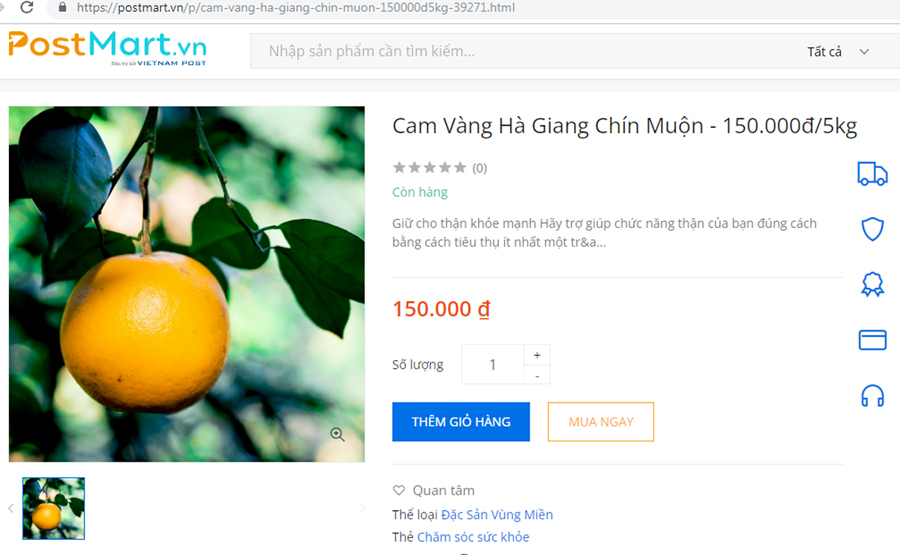 Sản phẩm cam vàng Hà Giang được đưa lên sàn giao dịch điện tử PostMart.vn