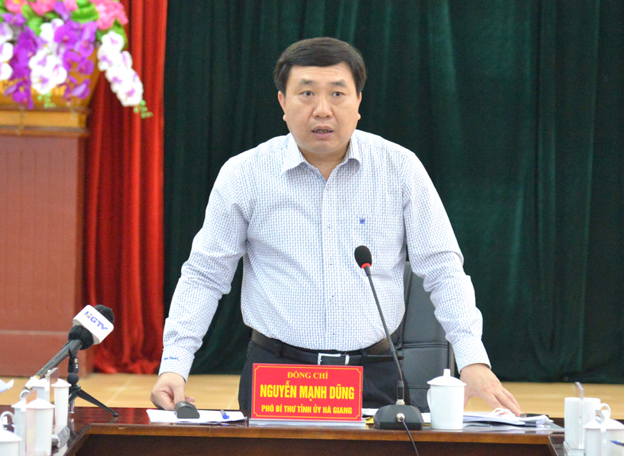 Phó Bí thư Tỉnh ủy Nguyễn Mạnh Dũng phát biểu tại buổi làm việc 