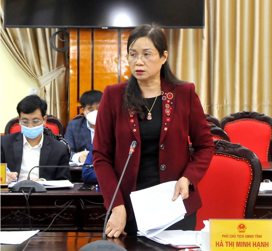 Phó Chủ tịch UBND tỉnh Hà Thị Minh Hạnh đề nghị các ngành cần rà soát các giải pháp thực hiện năm 2022 sao cho gắn với thực tiễn triển khai nhiệm vụ một cách cụ thể.