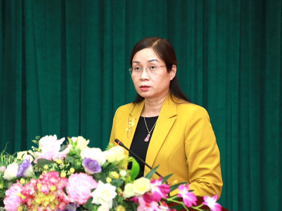 Phó Chủ tịch UBND tỉnh Hà Thị Minh Hạnh trình bày Chương trình hành động thực hiện Nghị quyết của HĐND tỉnh