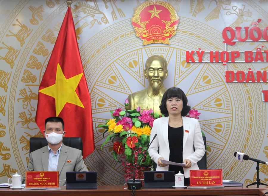 Phó trưởng đoàn chuyên trách Đoàn ĐBQH khóa XV đơn vị tỉnh Hà Giang Lý Thị Lan thảo luận tại phiên họp.