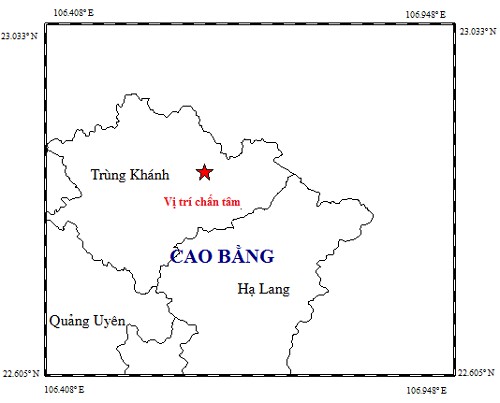 Bản đồ tâm chấn động đất - Viện Vật lý địa cầu.