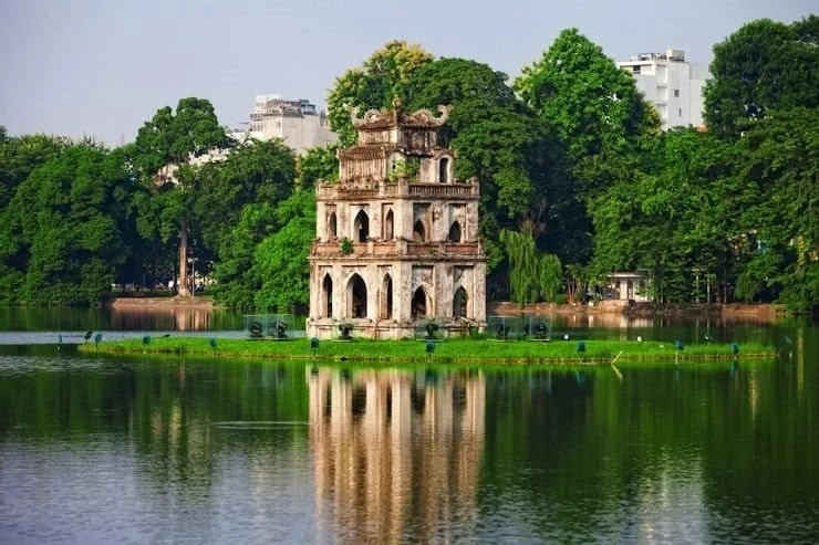 Turtle Tower in the middle of Hoan Kiem Lake (Sword Lake) in Hanois downtown. It is one of the most iconic, symbolic and most recognisable pieces of architecture representing Hanoi and the entirety of Vietnam. 