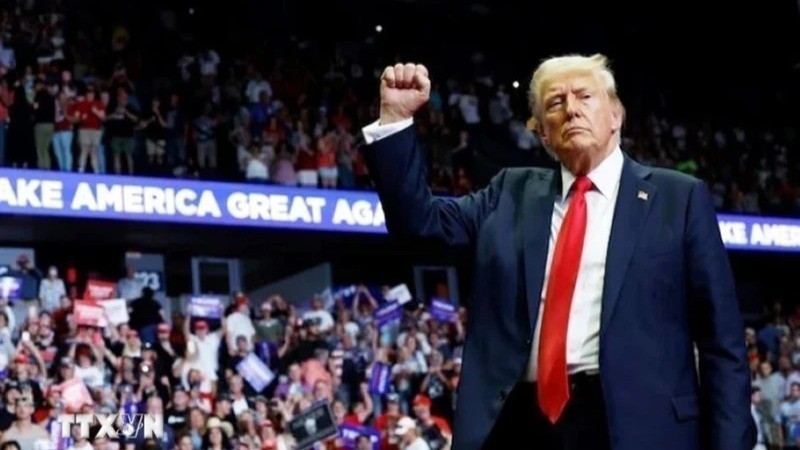 Donald Trump at a campaign rally in Grand Rapids, Michigan on July 20, 2024. 