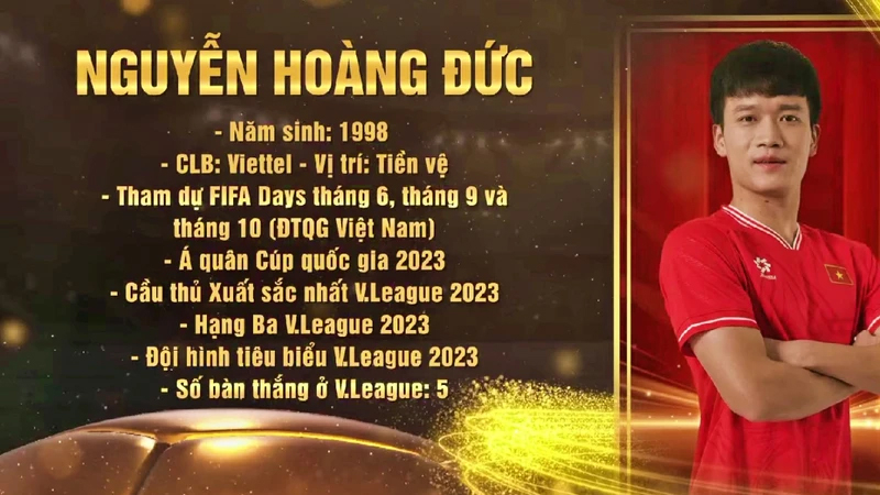 Nguyễn Hoàng Đức giành Quả bóng Vàng Việt Nam 2023.