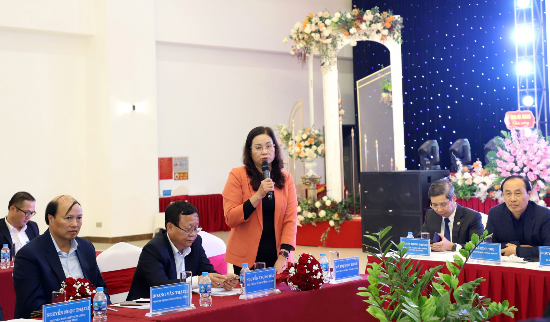 Phó Chủ tịch UBND tỉnh Hà Thị Minh Hạnh tham gia thảo luận tại hội nghị.