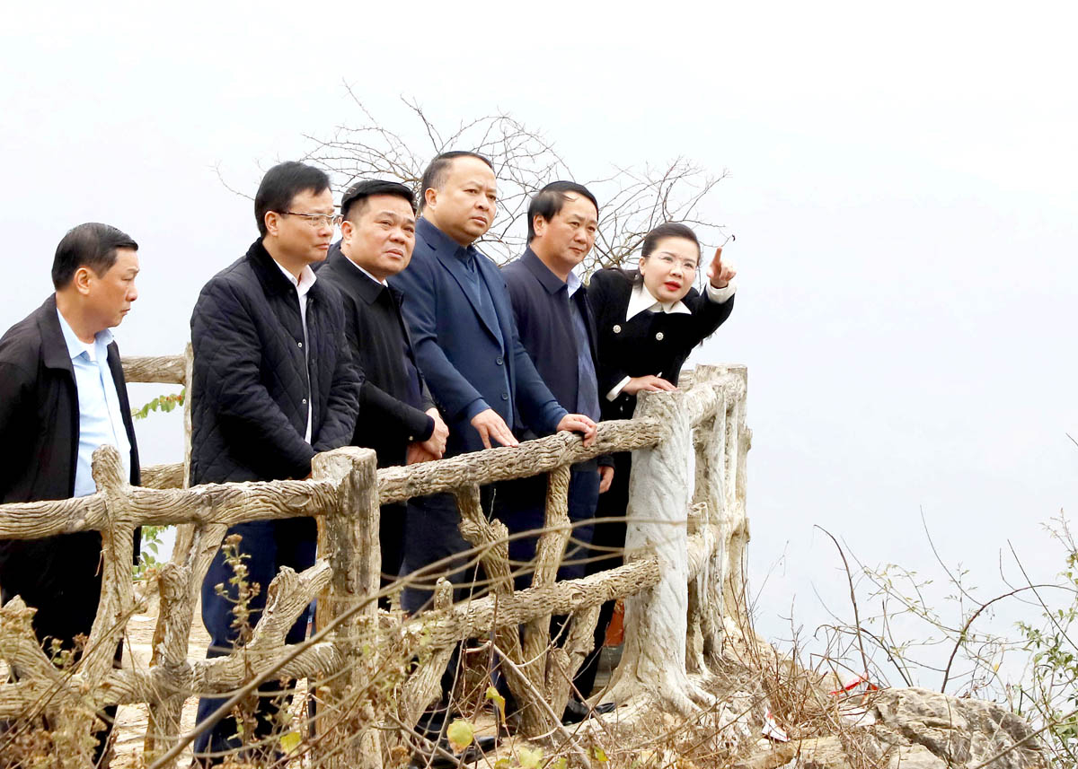 Provincial leaders survey a proposed area for the new Xin Man District centre.