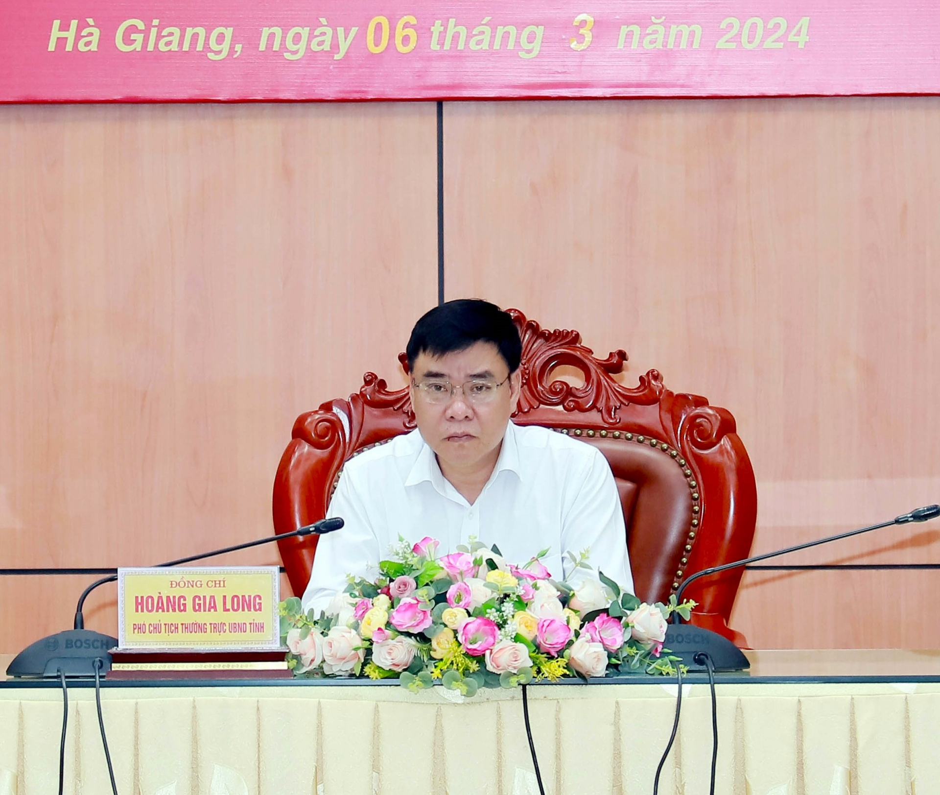Phó Chủ tịch Thường trực UBND tỉnh Hoàng Gia Long chủ trì hội nghị tại điểm cầu của tỉnh.