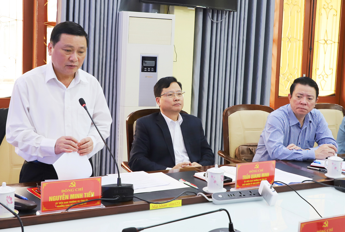 Trưởng Ban Tổ chức Tỉnh ủy Nguyễn Minh Tiến phát biểu tại buổi làm việc
