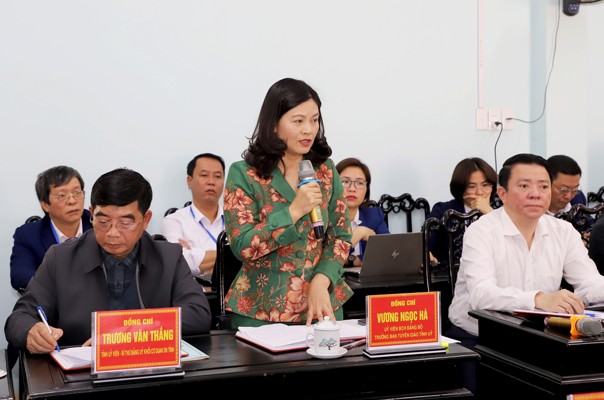 Trưởng ban Tuyên giáo Tỉnh ủy Vương Ngọc Hà phát biểu tại buổi làm việc
