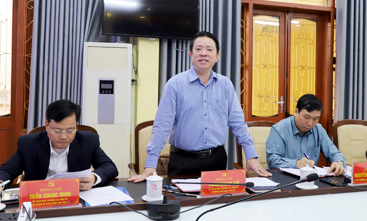Trưởng Ban Dân vận Tỉnh ủy Trần Mạnh Lợi phát biểu tại buổi làm việc