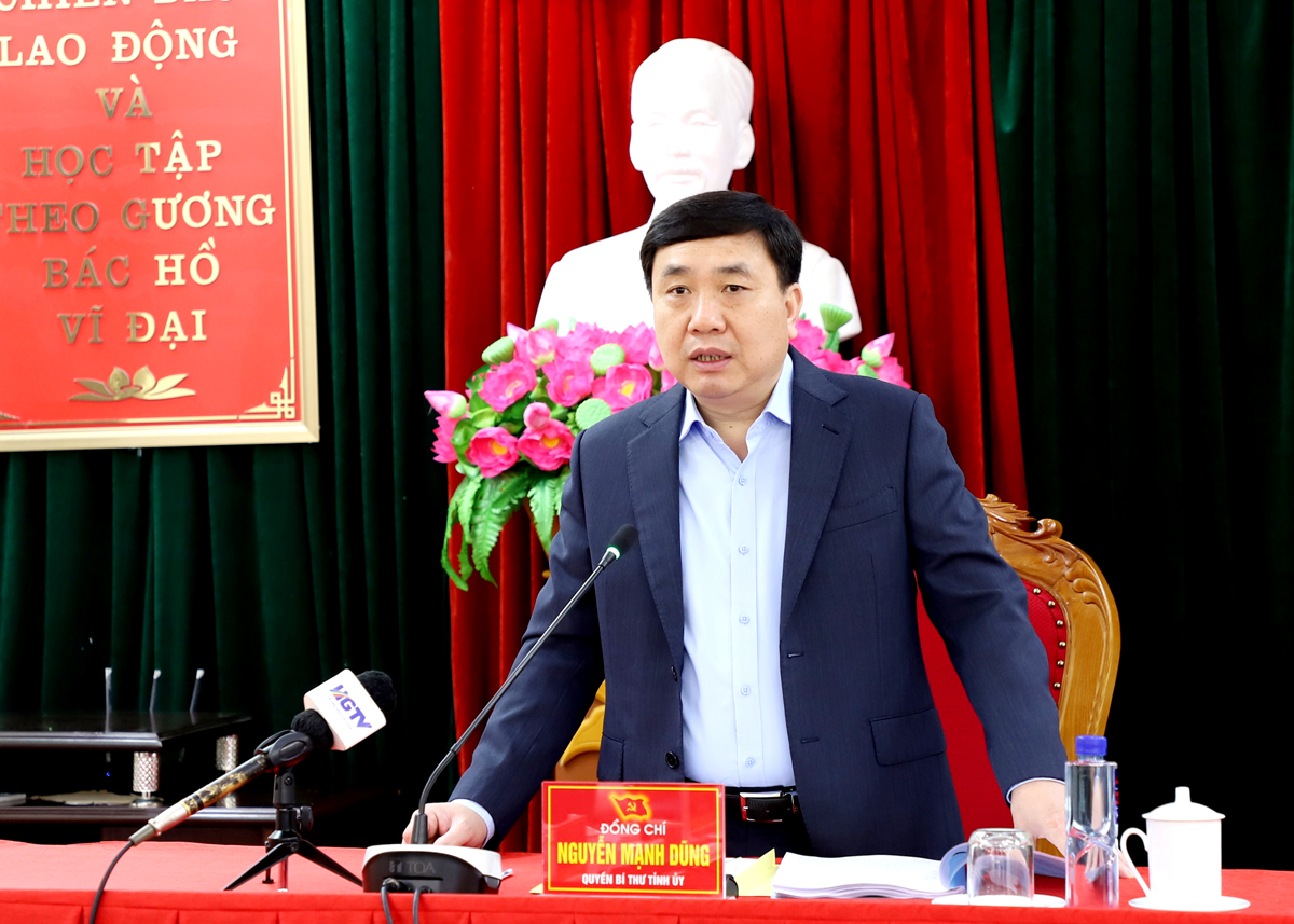 Quyền Bí thư Tỉnh ủy Nguyễn Mạnh Dũng phát biểu tại buổi làm việc