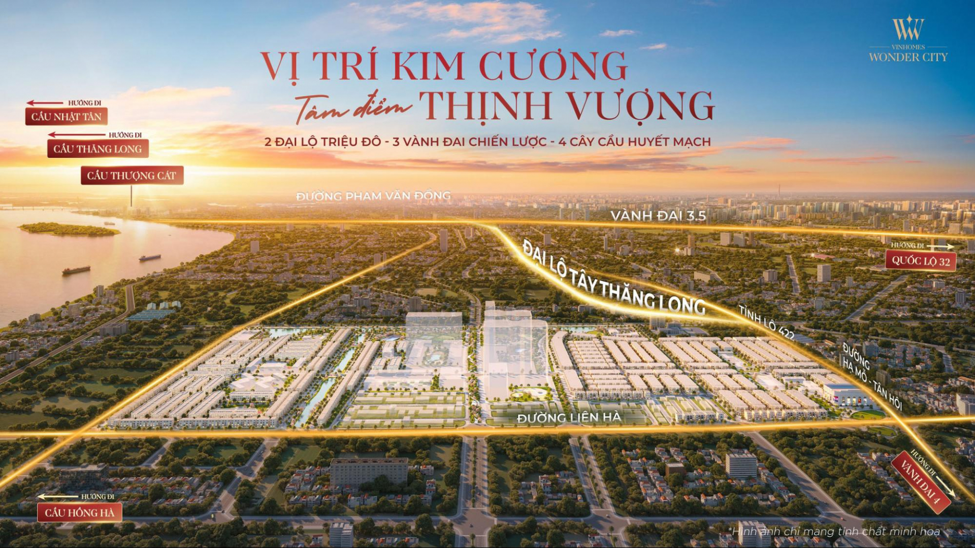 Phối cảnh tổng thể khu đô thị Vinhomes Wonder City Đan Phượng.