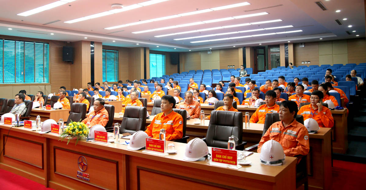 Các đại biểu tham gia họp triển khai kế hoạch tại điểm cầu Điện lực tỉnh.