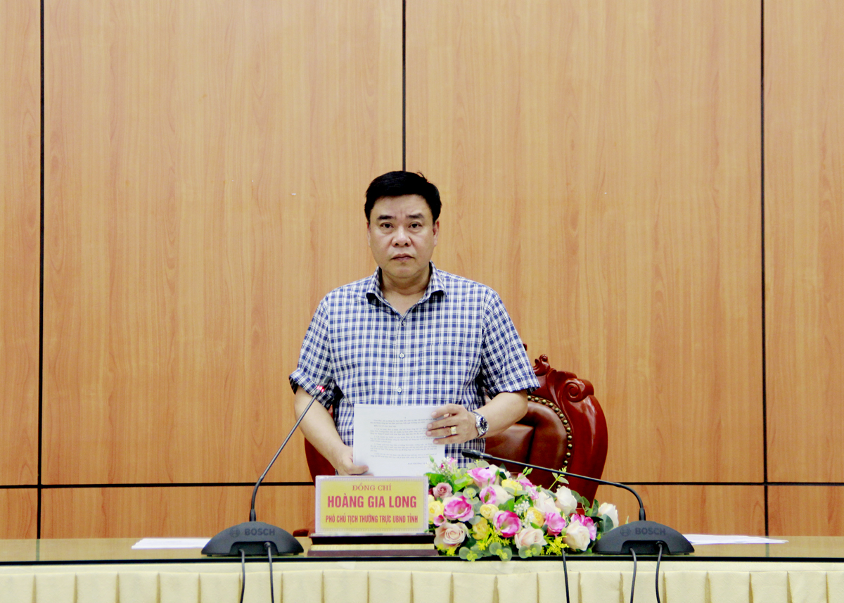 Đồng chí Hoàng Gia Long, Ủy viên BTV Tỉnh ủy, Phó Chủ tịch Thường trực UBND tỉnh, Trưởng Đoàn công tác phát biểu kết luận cuộc họp.