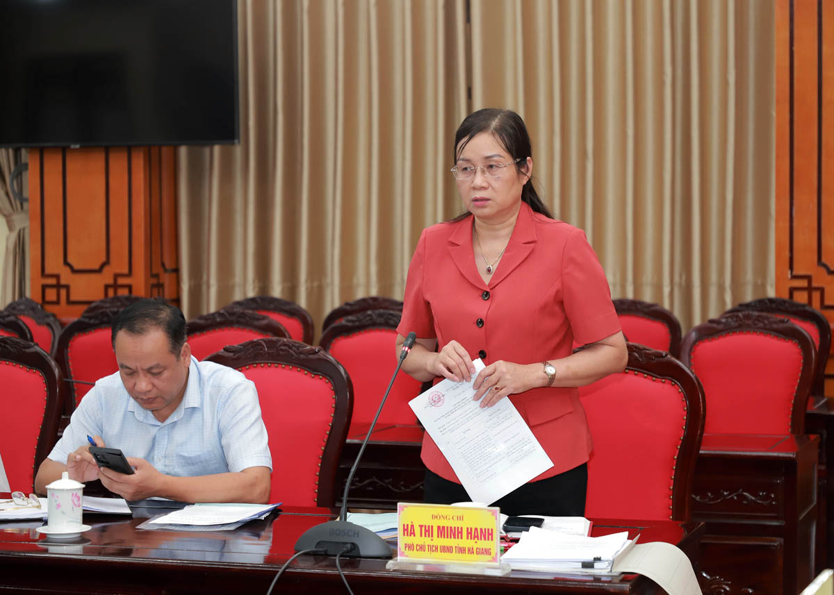 Phó Chủ tịch UBND tỉnh Hà Thị Minh Hạnh thảo luận tại buổi giám sát.
