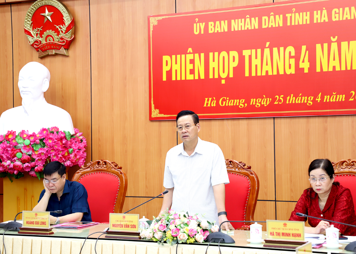 Chủ tịch UBND tỉnh Nguyễn Văn Sơn phát biểu tại phiên họp.