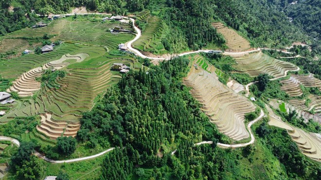 A winding road around terraced rice fields in Xa Phin village. (Photo: VNA)