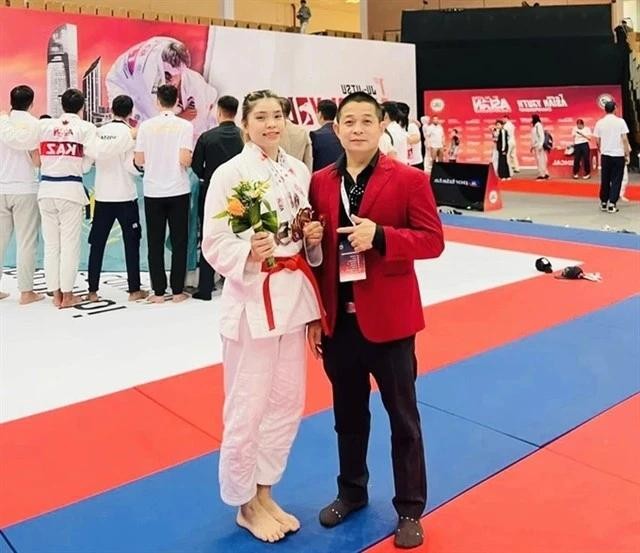 Nguyen Thi Minh Vuong (left) will represent Vietnam in the womens 57kg category in the World Games 2025s jujitsu.