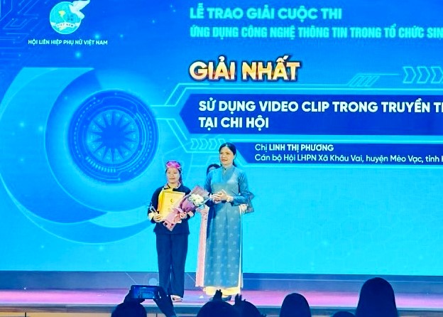 Chị Linh Thị Phương đạt Giải Nhất Cuộc thi “Ứng dụng công nghệ thông tin trong tổ chức sinh hoạt Hội” năm 2024. Ảnh: CTV