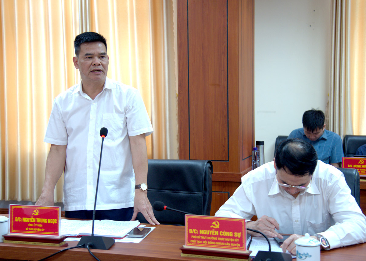 Đồng chí Nguyễn Trung Ngọc, Bí thư Huyện ủy Quang Bình phát biểu tại buổi làm việc.