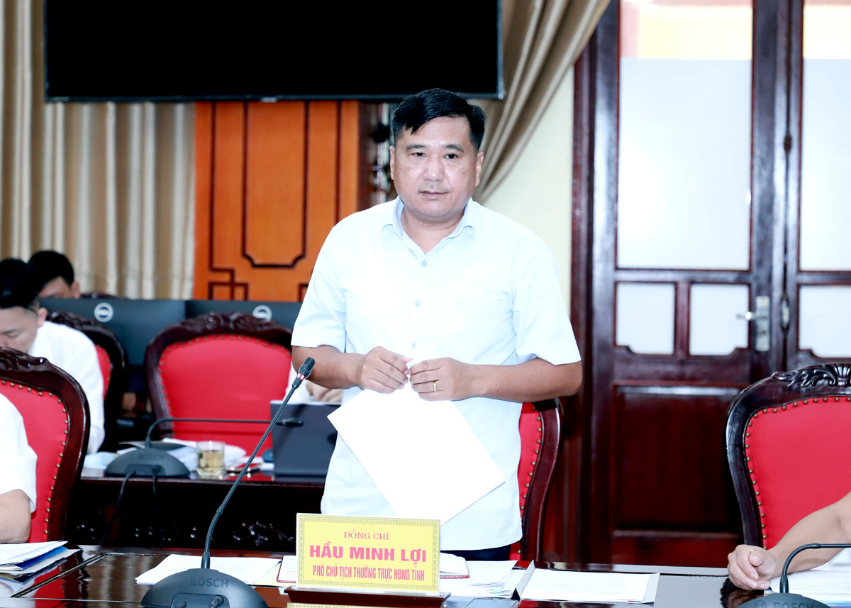 Phó Chủ tịch Thường trực HĐND tỉnh Hầu Minh Lợi phát biểu tại buổi giám sát.
