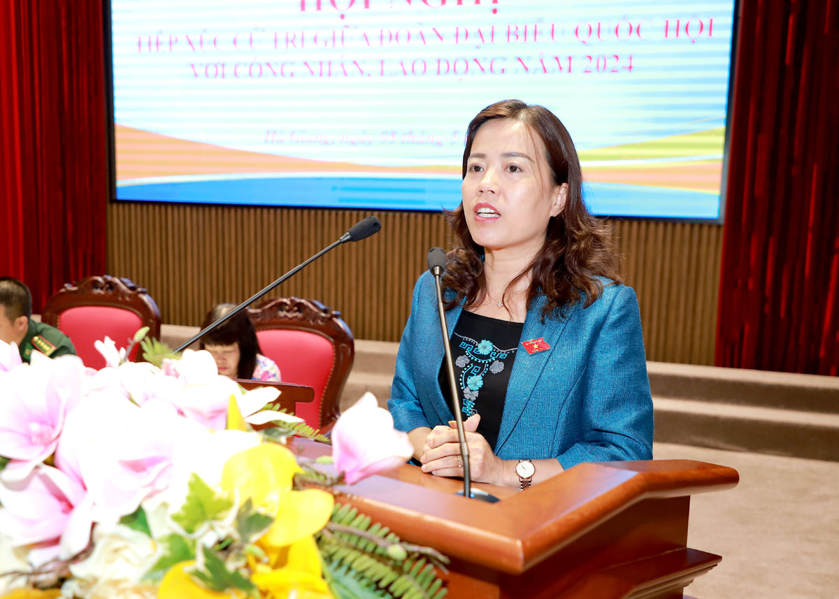 ĐBQH khóa XV đơn vị tỉnh Hà Giang Lý Thị Lan ghi nhận, tiếp thu ý kiến cử tri tại hội nghị.
