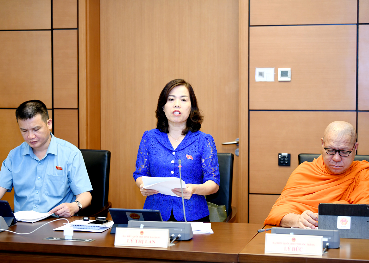 Phó Trưởng đoàn chuyên trách Đoàn ĐBQH khóa XV đơn vị tỉnh Hà Giang Lý Thị Lan thảo luận. Ảnh: CTV