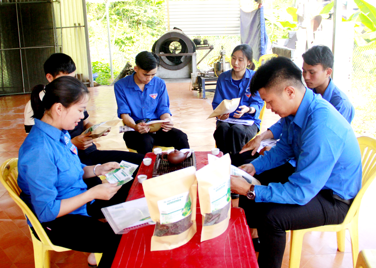 Phó Bí thư Đoàn xã Phương Tiến (Vị Xuyên) Bàn Thị Hom (ngoài cùng bên trái) vừa được nhận Bằng khen của Thủ tướng Chính phủ có thành tích xuất sắc trong học và làm theo Bác.