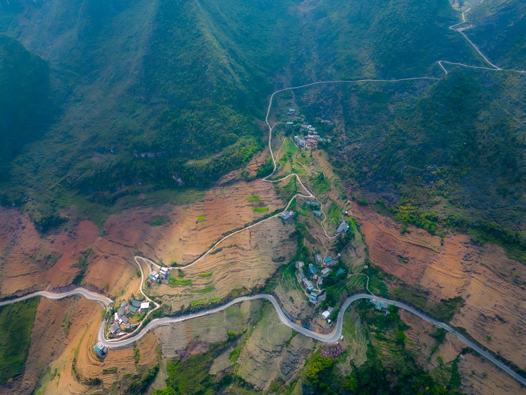 Narrow, precarious roads snake through sparsely populated areas