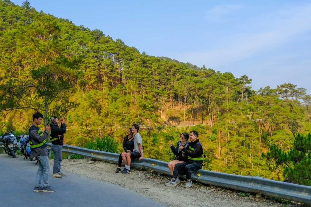 Groups often pause during their journey to capture the stunning natural surroundings