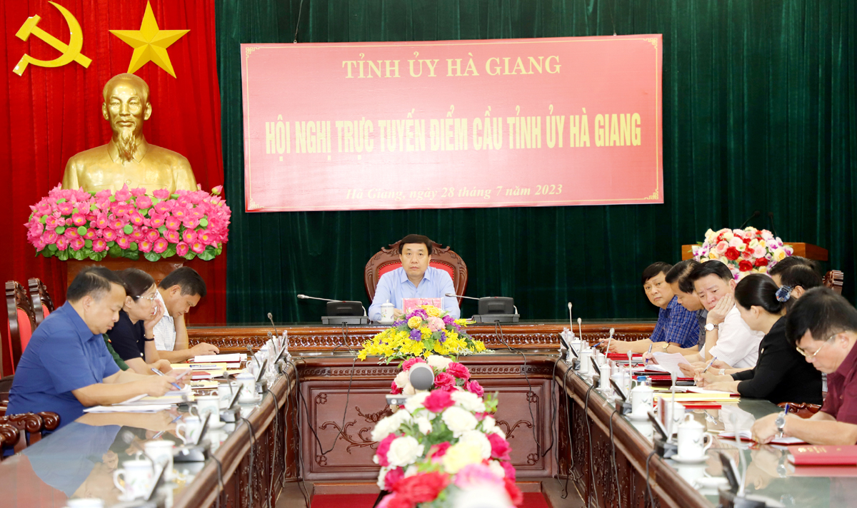 Quyền Bí thư Tỉnh ủy Nguyễn Mạnh Dũng chủ trì tại điểm cầu Tỉnh ủy Hà Giang.
