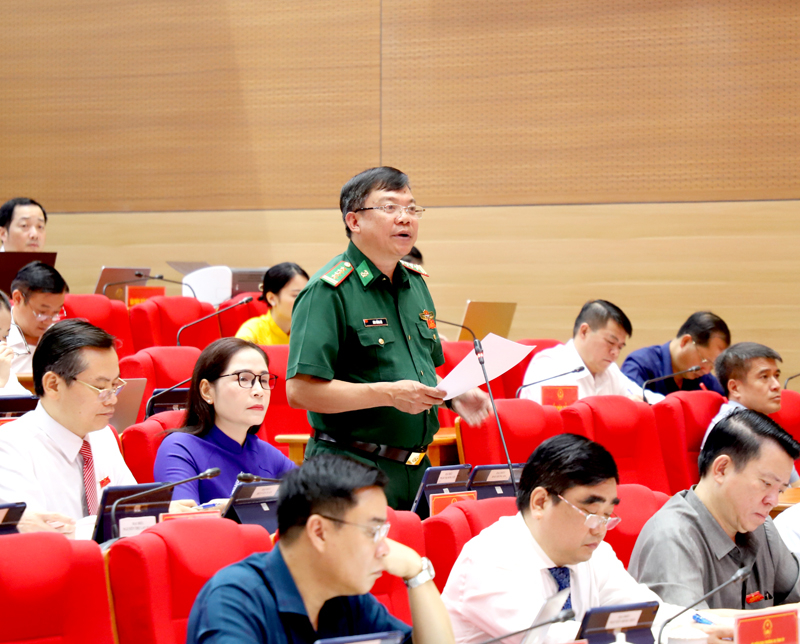 Đại biểu Đào Hồng Hà, Tổ đại biểu huyện Đồng Văn thông tin tình hình anh ninh trật tự; việc chấp hành pháp luật trên tuyến biên giới còn nhiều phức tạp.