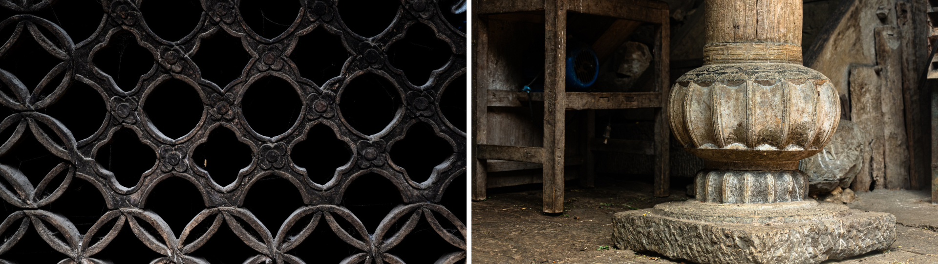 The entire house is covered with moss-covered yin and yang tiled roofs. Its intricate decorative details feature floral motifs and anthurium fruits adorn every corner. Wooden rafters, the stone base of the columns, and window carvings bear the distinctive floral patterns of the aristocracy of that era.