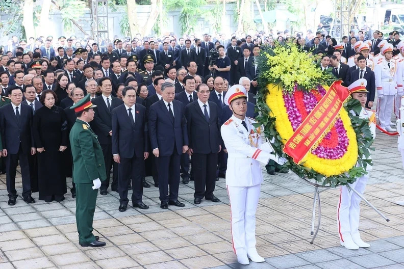 The delegation of the Central Committee of the Communist Party of Vietnam, led by Politburo member and President To Lam prepares to pay respects to General Secretary Nguyen Phu Trong.