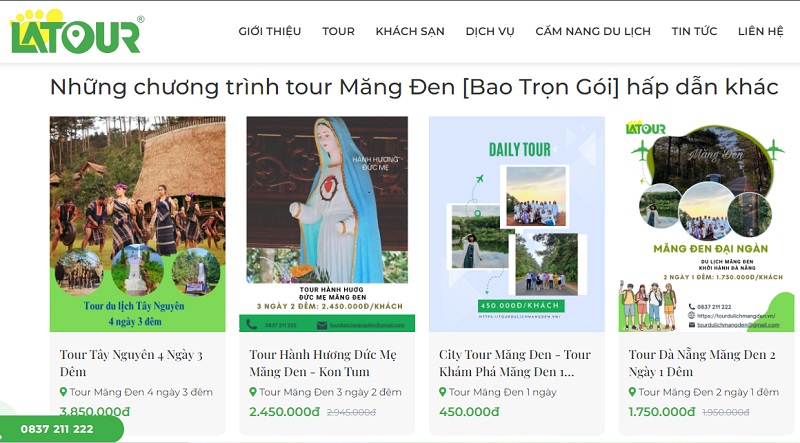 Latour cung cấp nhiều tour du lịch đa dạng, chất lượng