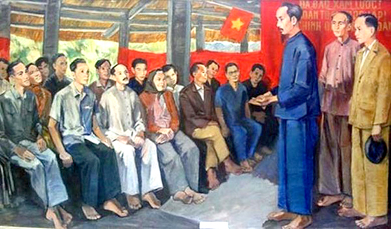 Bức họa Đại hội quốc dân họp ở Tân Trào ngày 16/8/1945 quyết định tổng khởi nghĩa trong cả nước (Ảnh: Tư liệu)