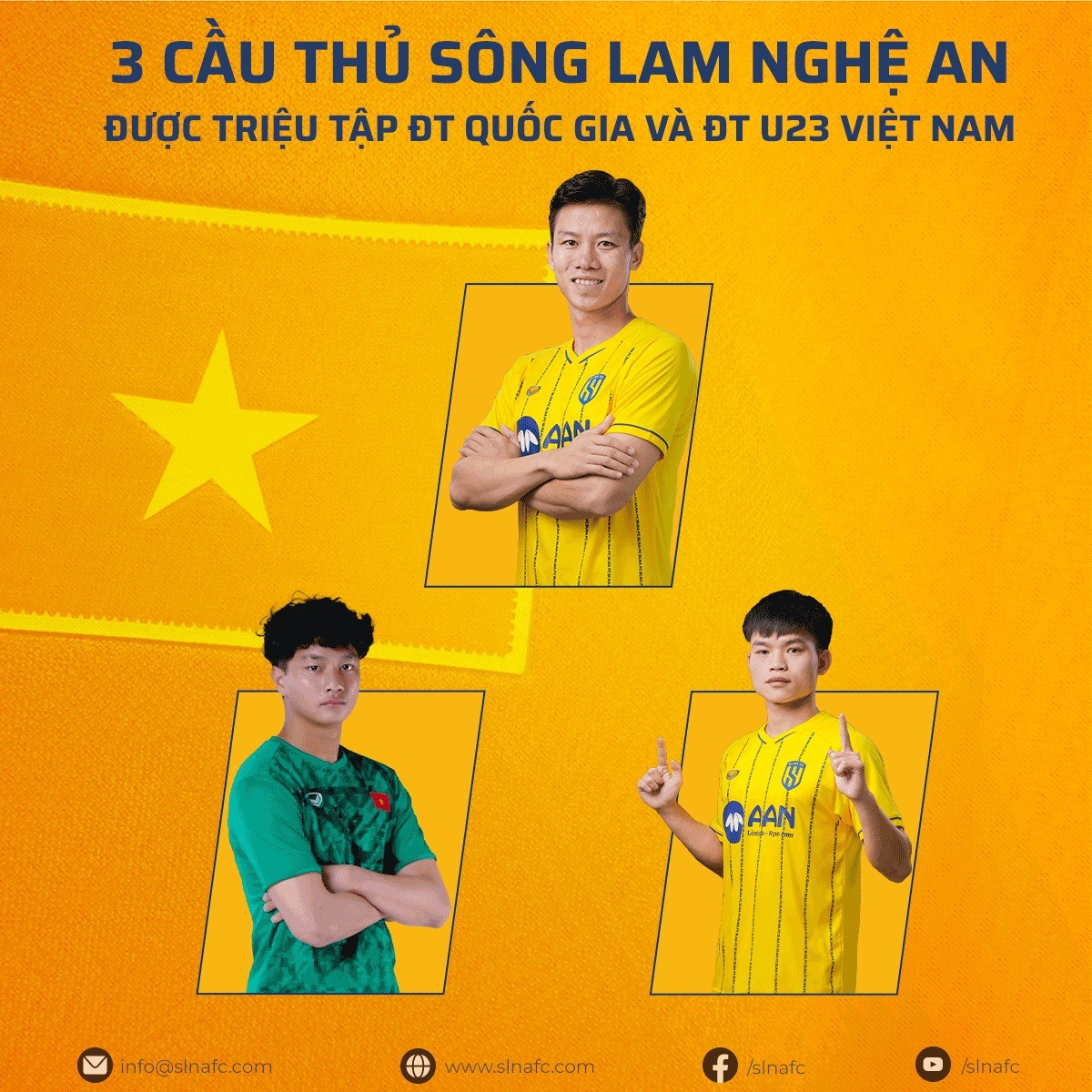 SLNA đóng góp 3 cầu thủ cho ĐTQG cùng U23 Việt Nam