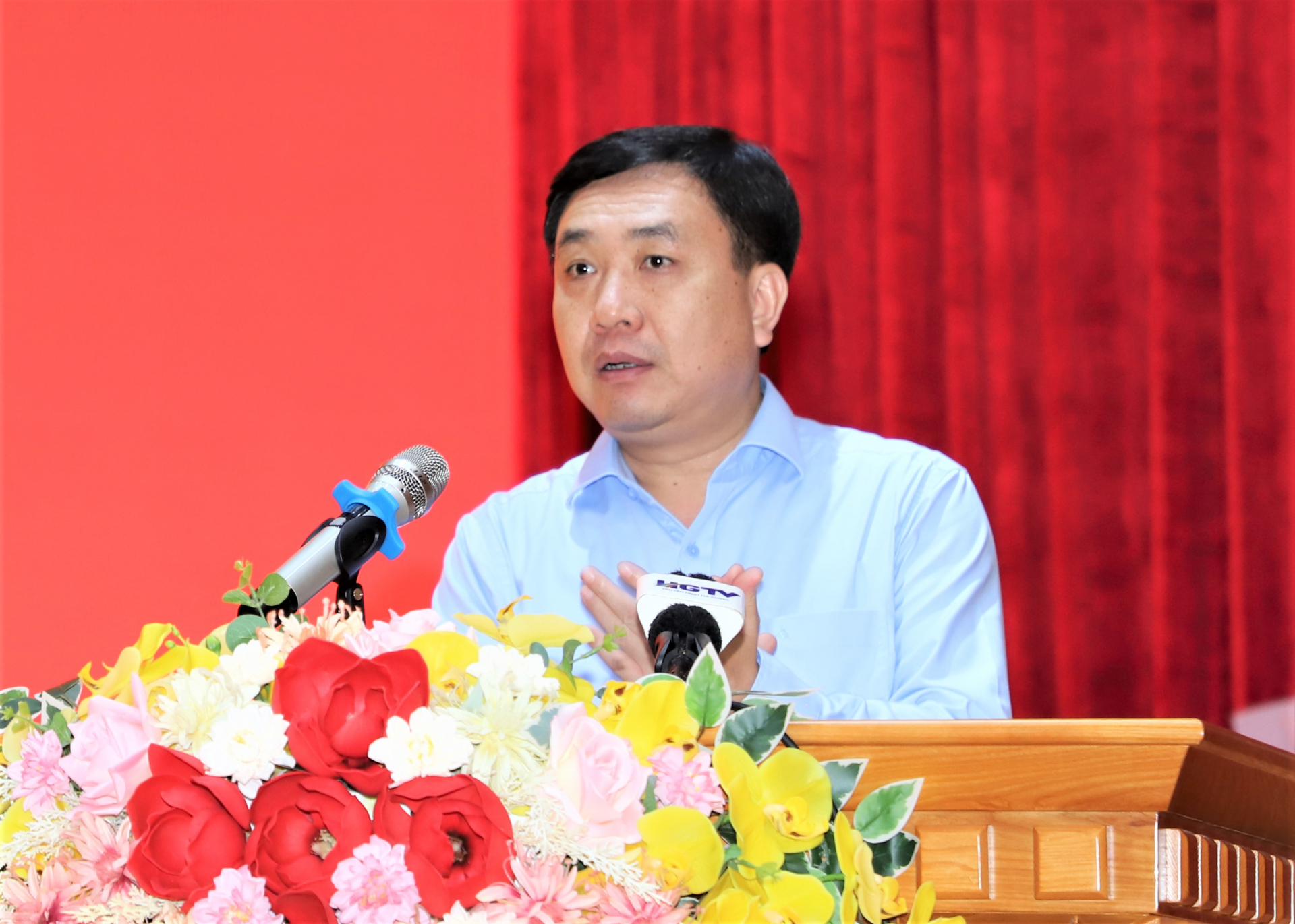 Quyền Bí thư Tỉnh ủy Nguyễn Mạnh Dũng phát biểu tại chương trình.
