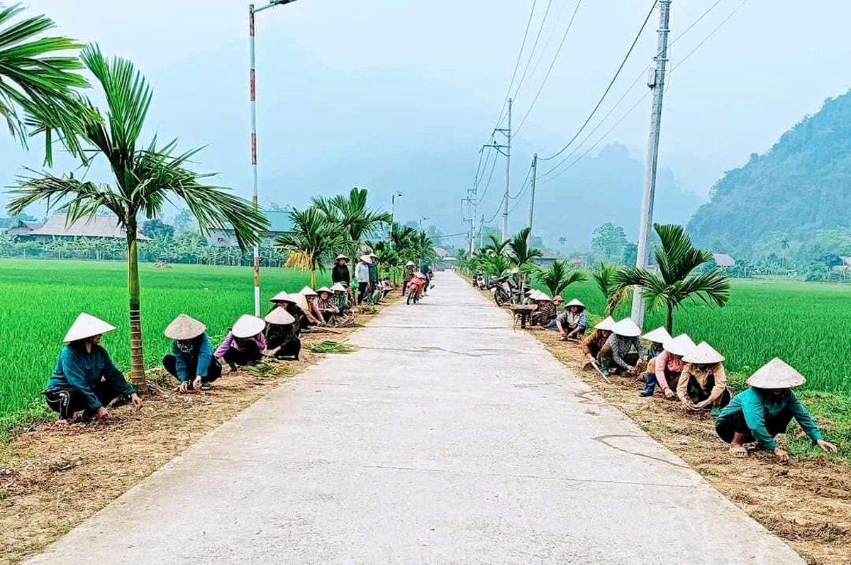 Người dân xã Tùng Bá (Vị Xuyên) trồng cây cảnh quan, tạo môi trường xanh, sạch, đẹp.                  Ảnh: BIỆN LUÂN
